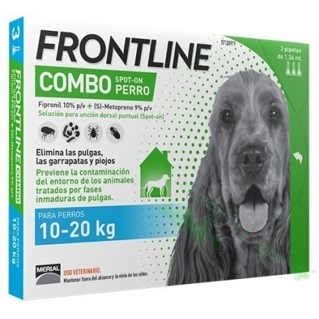 FRONTLINE COMBO PERRO 10-20 (134/120.6 MG SPOT-ON 3 PIPETAS 1.34 ML ) - Farmacia los Valles Tu Farmacia Online